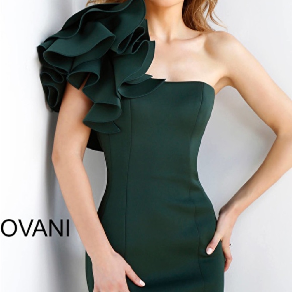 NWT Jovani 63994 One Shoulder Fitted Scuba Evening Dress in NAVY. - Picture 2 of 7